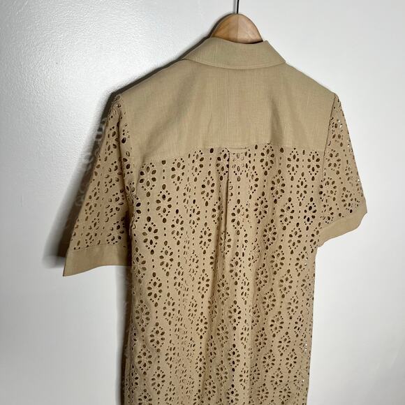 Veronica Beard Rafaela Dress Womens 4 Stone Khaki Eyelet Cotton Pockets Preppy - Picture 8 of 9